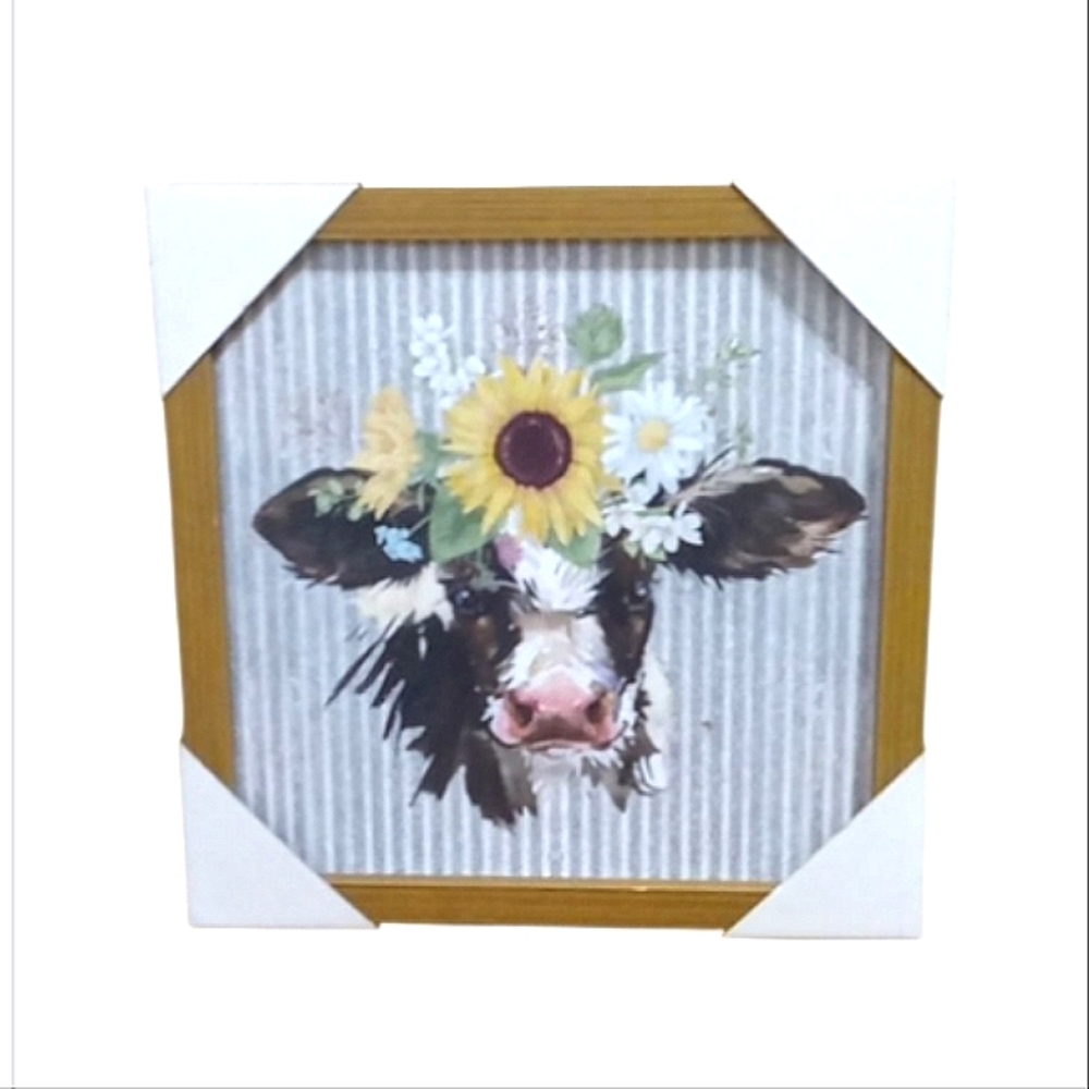 Farmhouse Cow and Sunflower Picture NWT